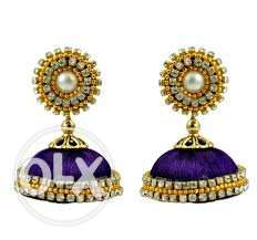 Purple And Gold Diamond Embellish Earrings