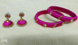 Purple Bangle Bracelet And Earrings