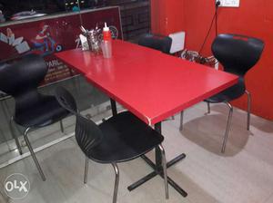 Red And Black Wooden Table With Chairs