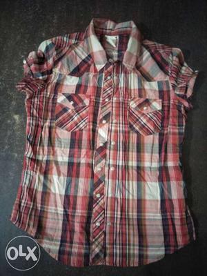 Red And Gray Plaid Blouse