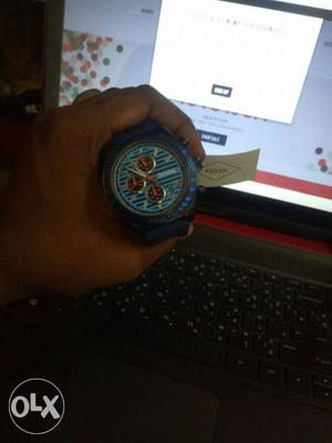 Round Black And Blue Digital Watch