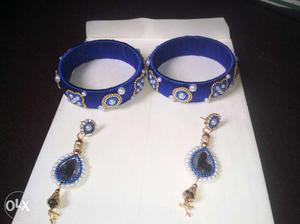 Two Blue Thread Bangle And Earrings