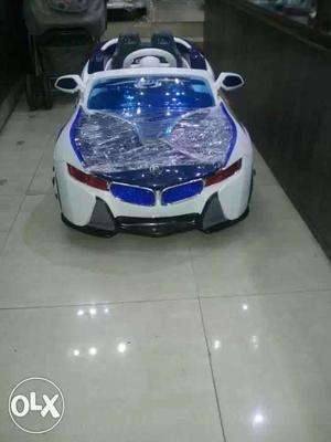 White And blue color Ride On Toy Car BMW for kids upto 7 yrs