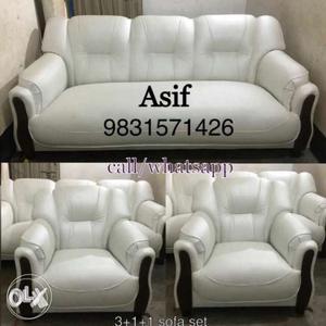 White Leather Sofa And Sofa Chairs Collage
