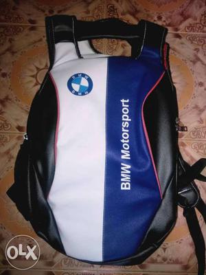 Black, Blue, And White BMW Motorsport Backpack