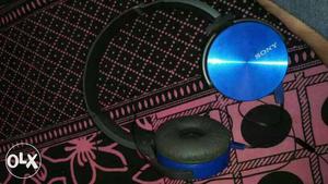 Blue And Black Sony Folding Headphones