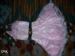 Pink And White Spaghetti Strap Layered Dress
