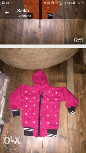 Pink And White Zip-up showter for childrens,good quilaty