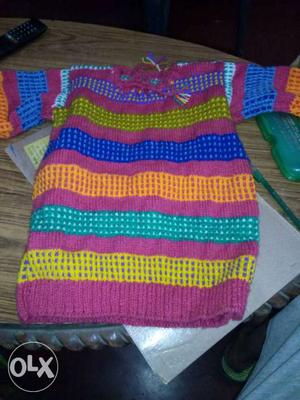 Pink,white,yellow And Blue Knitted Sweater