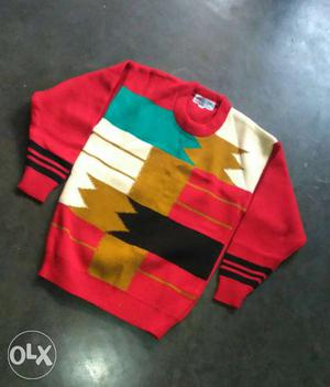 Red And Multicolored woolen sweter