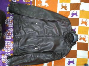 Brown Leather Zip-up Jacket (Bikers-Jacket)