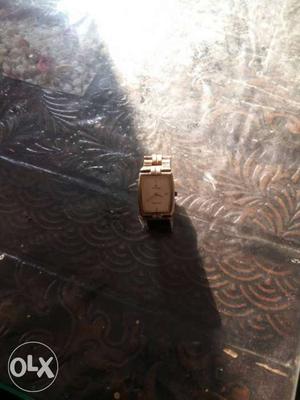 Gold And White Rectangular Face With Silver Link Strap Watch