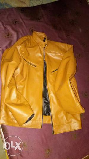 Men's Yellow Leather Full-zip Jacket