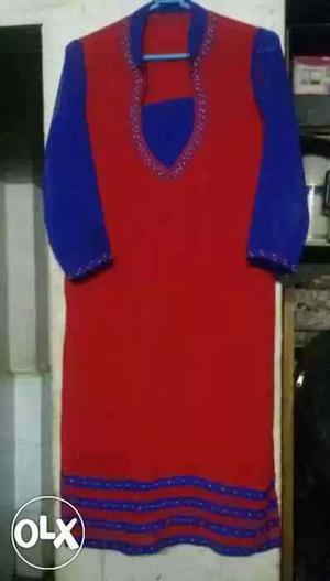 New gorgette kurti with embroidery and beads work.