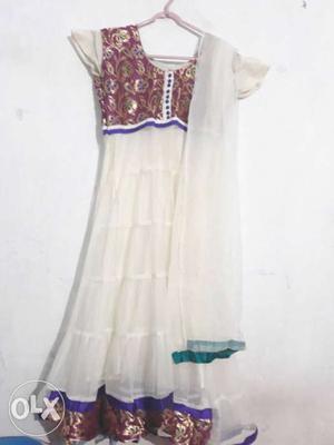 Off white anarkali with pant And dupatta medium