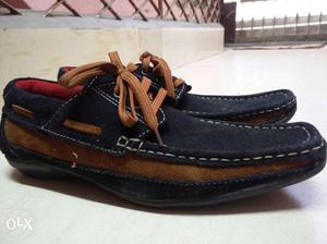 Pair Of Black-and-brown Suede Boat Shoes