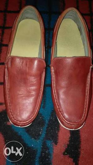 Pair Of Maroon Leather Loafers