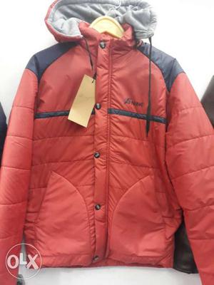Red And Black Zip-up Bubble Jacket