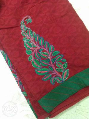 Red And Green Floral Suit-salwar/pattiala material