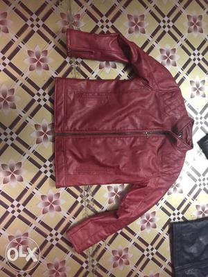 Red Leather Zippered Jacket