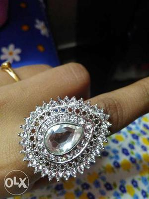 Silver-colored And Diamond Encrusted Ring