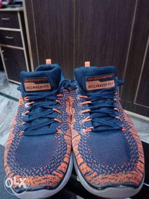 Size 9.5(UK/IND) Pair Of Blue-and-orange Skechers Relaxed