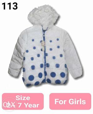 White And Blue Zip-up Bubble Jacket
