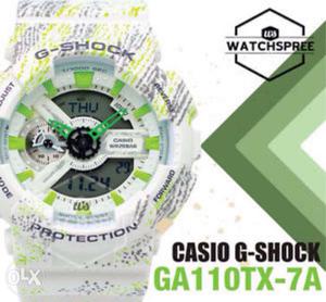 White And Green G-shock Digital Watch