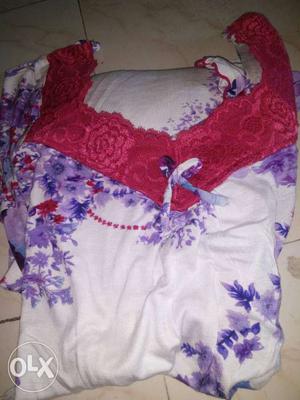 White, Purple, And Red Floral Top