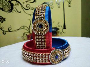 Women's Blue-and-gold Silk Thread Bangle Bracelets