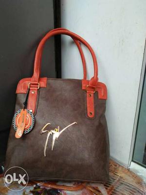 Women's Brown And Red Leather Tote Bag