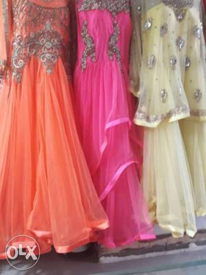 Women's Orange, Yellow, And Pink Sari