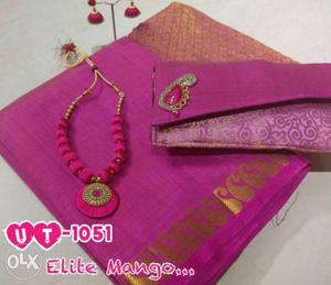 Women's Pink Silk Thread Pendant Necklace