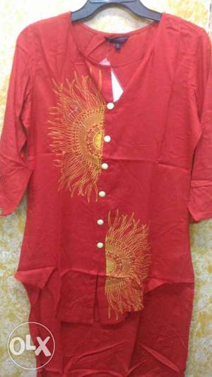 Women's Red And Yellow Shirt Dress