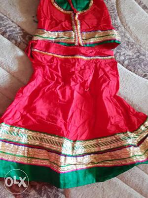 Women's Red, Gold, And Green Choli And Skirt