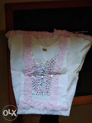 Anarkali pink and white top