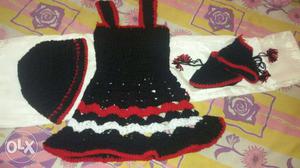 BabyBlack, And Red Crochet Dress, Beanie, And Shoe2.3year