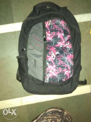 Black, Gray, And Pink Floral Backpack