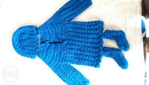 Blue Knit Long Sleeve Coat