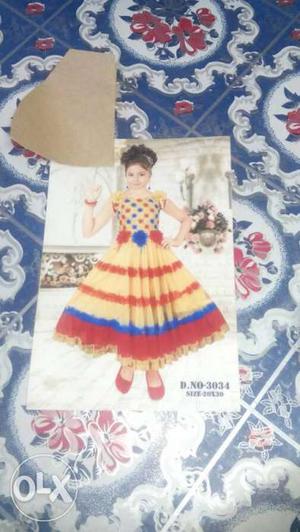 Girl's Yellow,red And Blue Polka-dot Print Maxi Dress