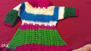 Multicolored Crochet Short-sleeved Dress in bulk too