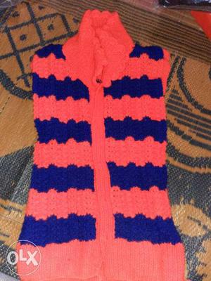 Pink And Blue Knitted Gilet