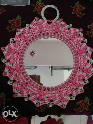 Pink And White Knitted Mirror