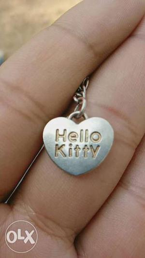 Silver And Black Hello Kitty Print Heart Pendant