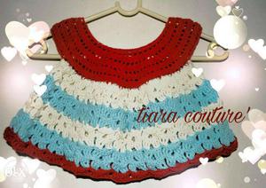 Toddler's Blue and red crochet dress for a one-year old