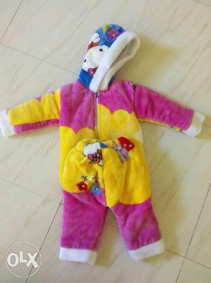 Toddler's Pink And Yellow Footie Pajama Sweter