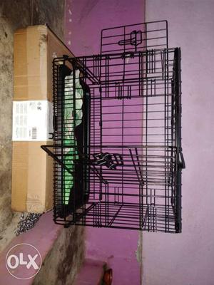 Black Metal Folding Dog Crate With Box