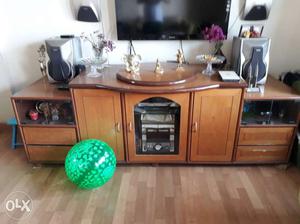 Brown Wooden Cabinet with Rotating TV table on top
