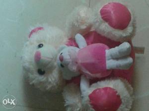 Two Pink-and-white Bear Plush Toys