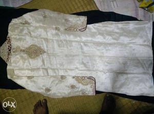 Beige Floral Sherwani Traditional Suit